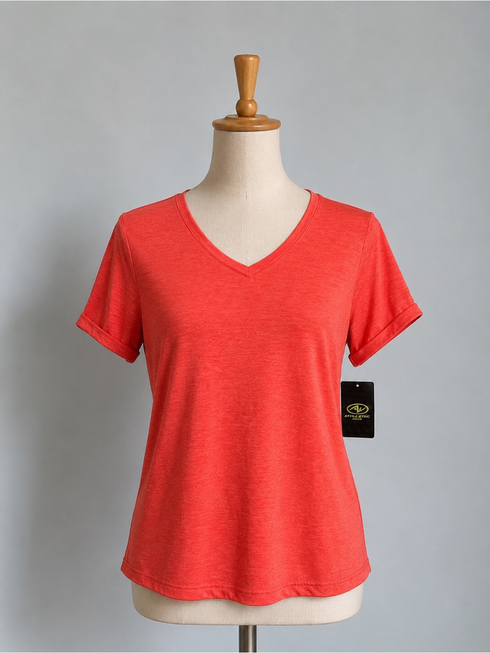 Athletic Works Orange V-Neck Short Sleeve Tee Cuffed